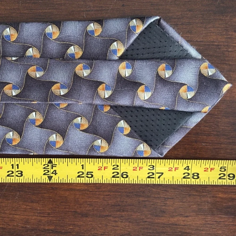 TWO Arrow & Meeting Street Vintage Silk Neckties Tan Brown Blue geometric circle